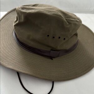 Khaki Wide Brim Hat with Chin Strap